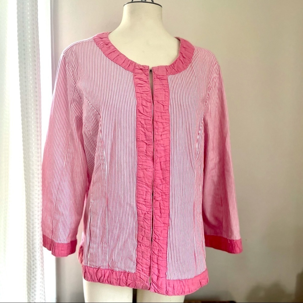 🎯3/$10 Christopher & Banks Pink White Pinstripe Jacket XL